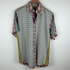 Robert Graham Multi Fabric Short Sleeve Mens Shirt sz M Colorful